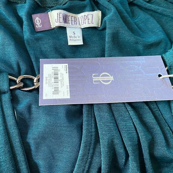 JLo Jennifer Lopez TEAL Slinky chain collar Y2K Peasant Tunic Shirt *SMALL* - Picture 6 of 6